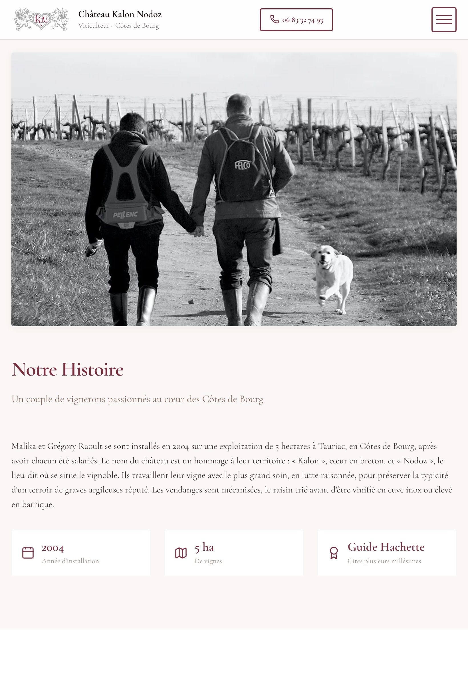 Site du Château Kalon Nodoz sur tablette : l'histoire du domaine familial